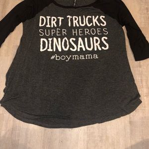 Boy mom baseball tee in charcoal + black sleeves